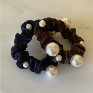 Velvet Scrunchies with Pearls